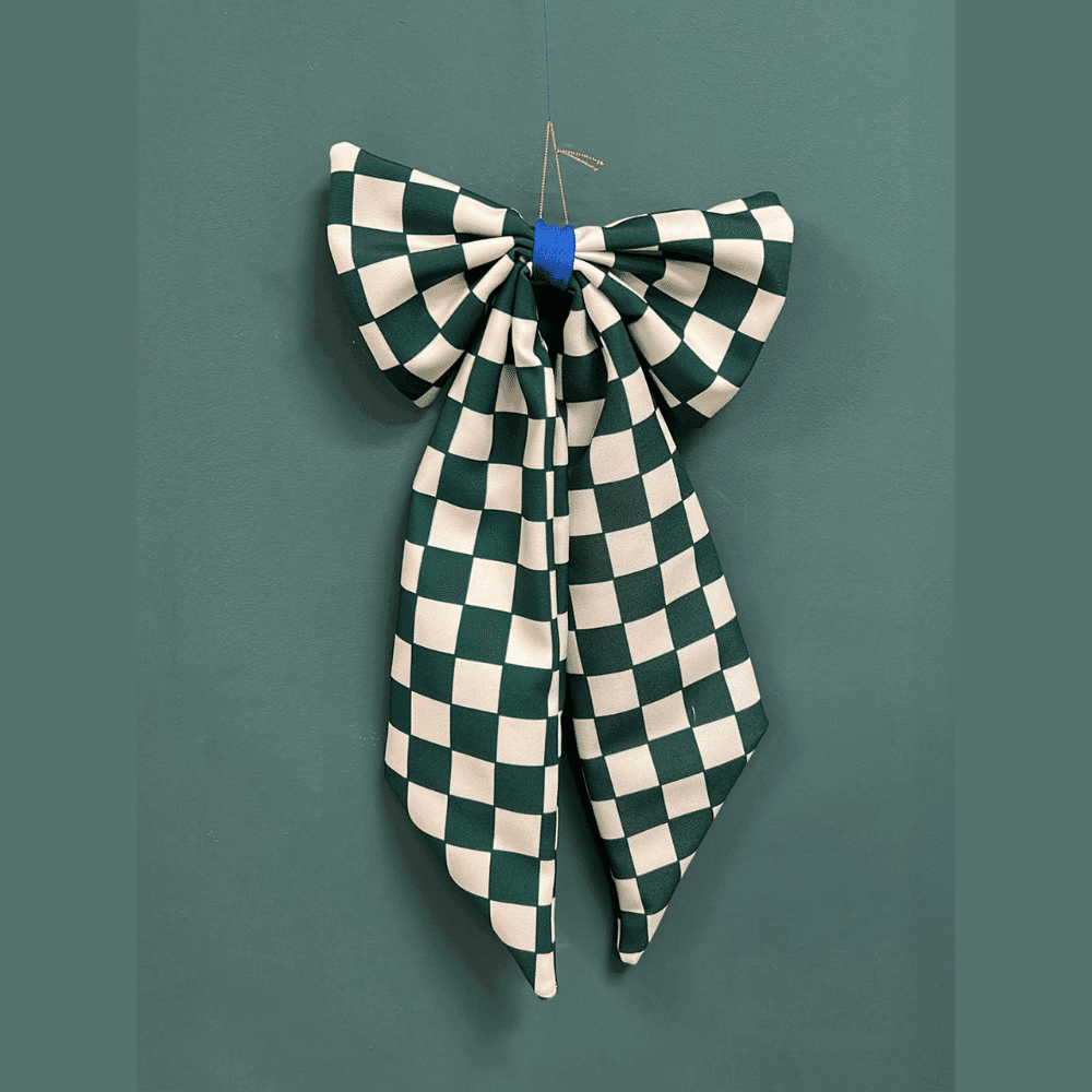 Nœud décoratif en tissu motif damier vert – Décoration murale & festive | Twicy Store