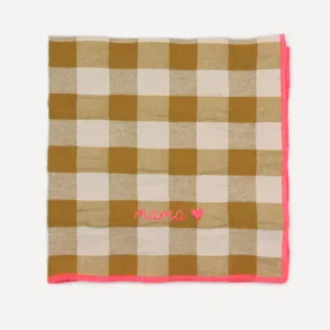 Serviettes de table vichy moutarde brodées – Mama, Daddy, Trésor & Bichette | Twicy Store