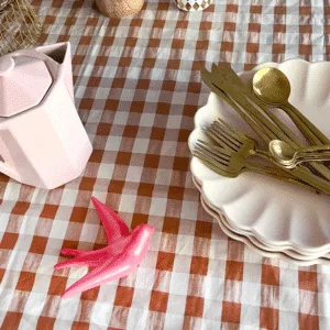 Nappe à carreaux vichy moutarde brodée « Bon appétit » | Twicy Store