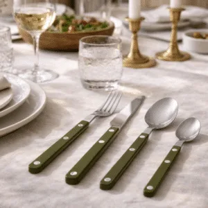 Set de couverts vert kaki – 4 pièces en acier inoxydable | Twicy Store