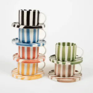 Tasse & sous-tasse Monica verte – Tasse rayée peinte à la main | Twicy Store