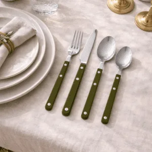 Set de couverts vert kaki – 4 pièces en acier inoxydable | Twicy Store