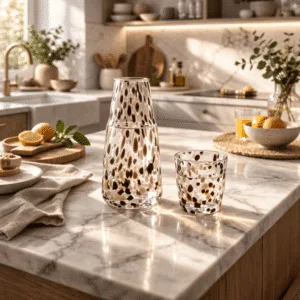 Carafe en verre moucheté avec verre à boire, carafe de chevet design | Twicy Store
