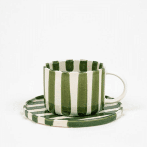Tasse & sous-tasse Monica verte – Tasse rayée peinte à la main | Twicy Store