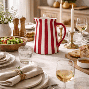 Pichet rayé en faïence rouge | Twicy Store