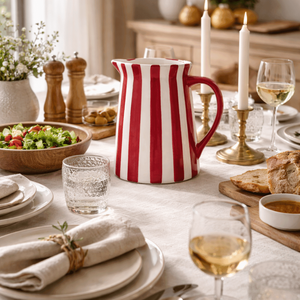 Pichet rayé en faïence rouge | Twicy Store