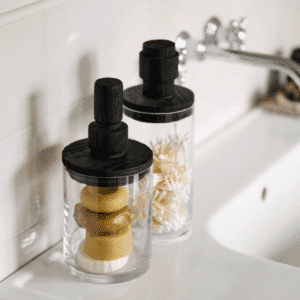 Bocal de rangement Salvie – verre & couvercle en bois noir | Twicy Store