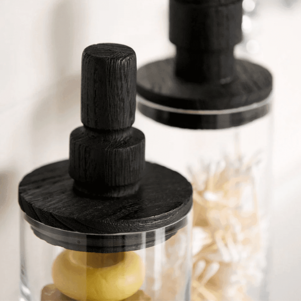 Bocal de rangement Salvie – verre & couvercle en bois noir | Twicy Store