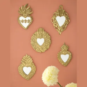 Ornements muraux Cœurs sacrés dorés avec miroir – Lot de 6 | Twicy Store
