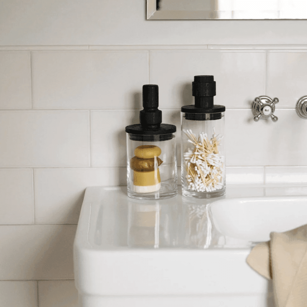 Bocal de rangement Salvie – verre & couvercle en bois noir | Twicy Store