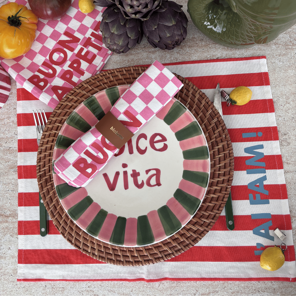 Set de table en coton à rayures avec message – lot de 2 | Twicy Store