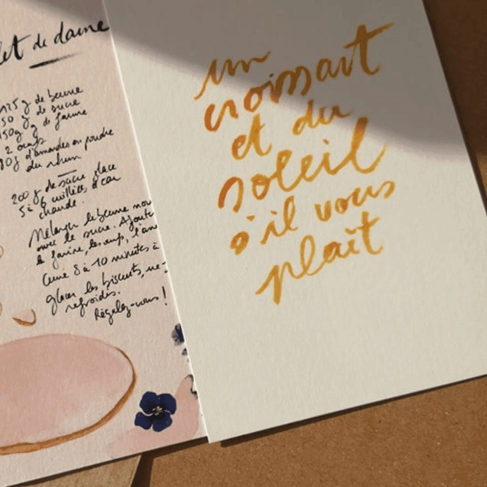 Affiche calligraphiée “Un croissant et du soleil s’il vous plaît” – Poster typographique A3 | Twicy Store