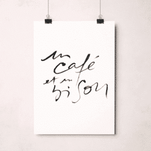 Affiche calligraphiée “Un café et un bisou” – Poster typographique poétique A3 / A4 | Twicy Store