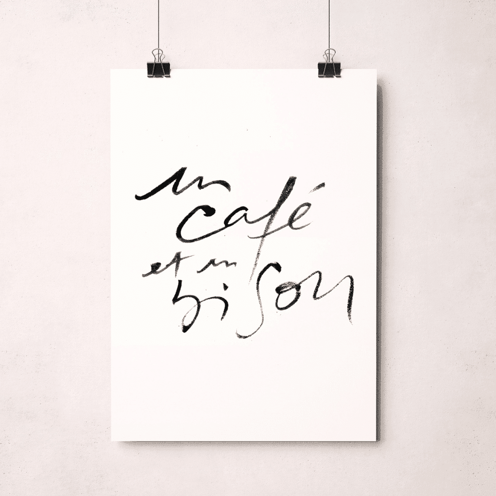 Affiche calligraphiée “Un café et un bisou” – Poster typographique poétique A3 / A4 | Twicy Store