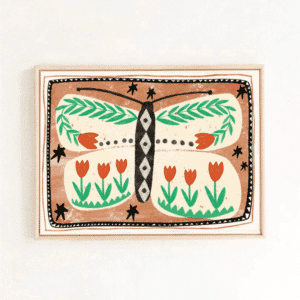 Affiche illustrée papillon folklorique et fleurs – Poster décoratif A4 | Twicy Store