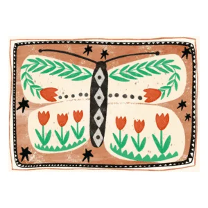 Affiche illustrée papillon folklorique et fleurs – Poster décoratif A4 | Twicy Store