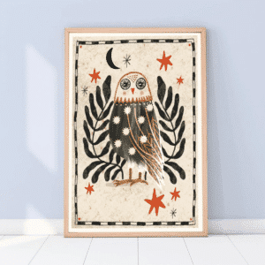 Affiche illustrée hibou folklorique – Poster décoratif A4 | Twicy Store