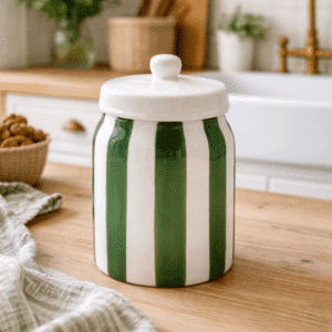 Boîte pot rayures vertes – Objet déco en céramique | Twicy Store