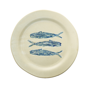 Assiette repas en grès motif sardines bleues | Twicy Store