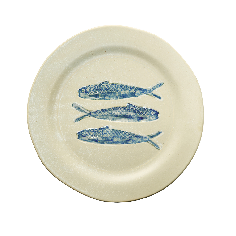 Assiette repas en grès motif sardines bleues | Twicy Store