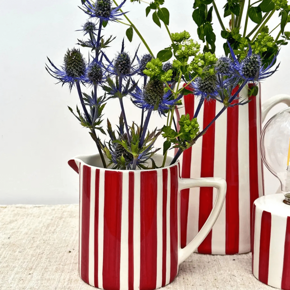 Pichet rayé vintage en faïence 1 litre – Vase et carafe décorative, plusieurs coloris | Twicy Store