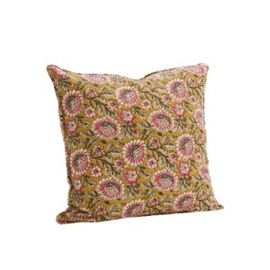 Housse de coussin moutarde fleurie, Coussin déco bohème coton | Twicy Store