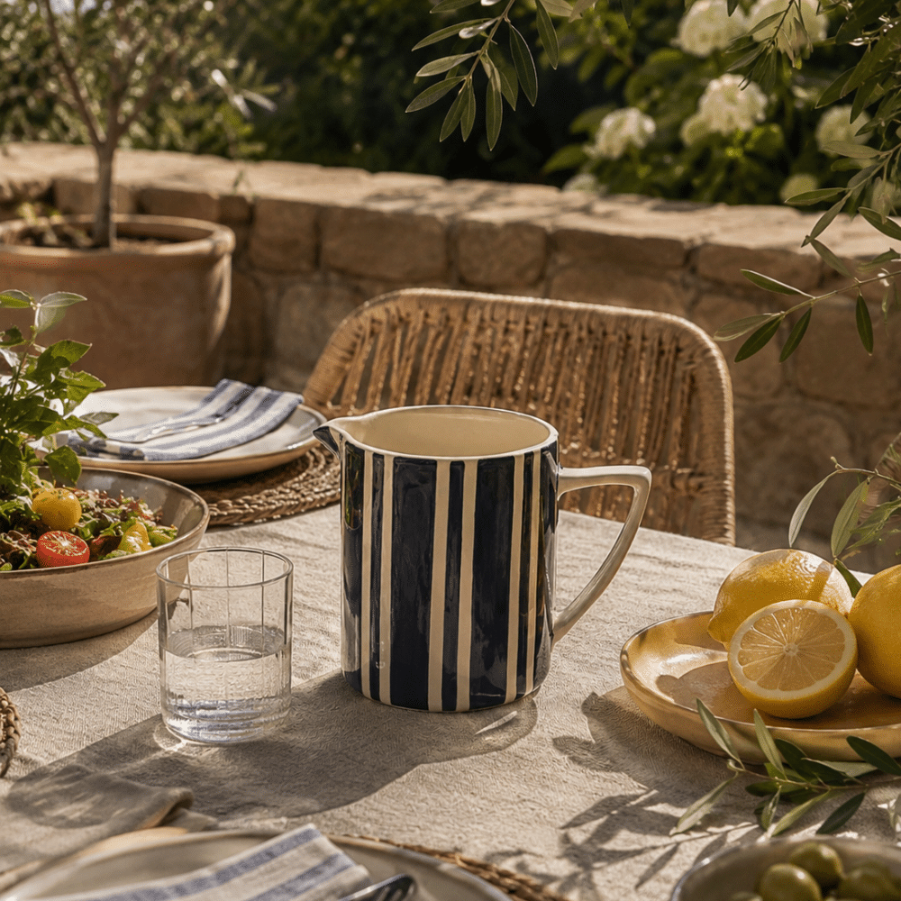 Pichet rayé vintage en faïence 1 litre – Vase et carafe décorative, plusieurs coloris | Twicy Store