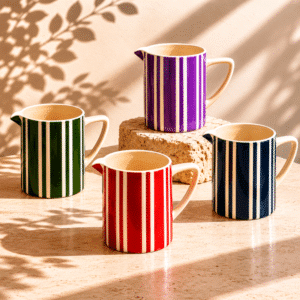 Pichet rayé vintage en faïence 1 litre – Vase et carafe décorative, plusieurs coloris | Twicy Store