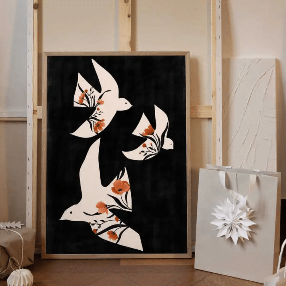 Affiche A3 « Oiseaux coquelicots en plein vol » – Elena Ristova | Twicy Store