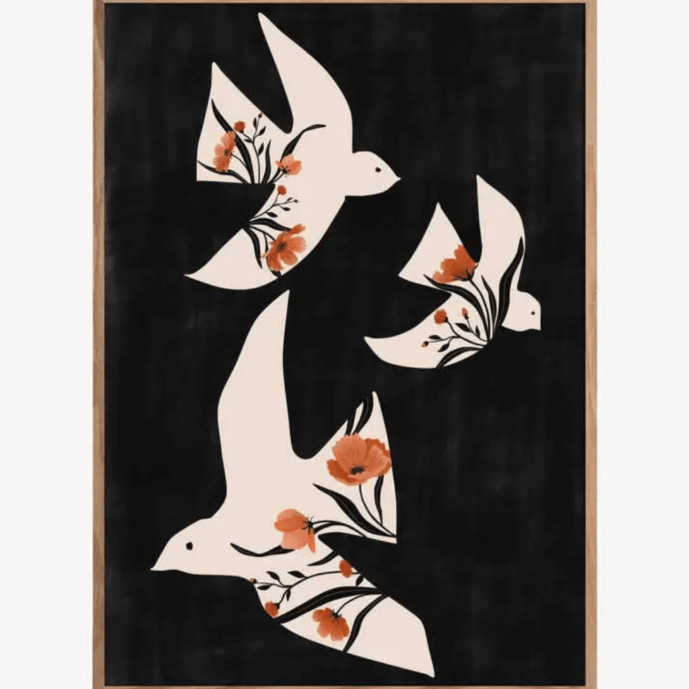 Affiche A3 « Oiseaux coquelicots en plein vol » – Elena Ristova | Twicy Store