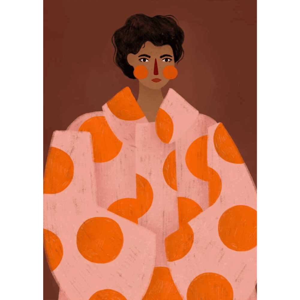 Affiche A3 "Femme aux pois oranges" - Affiche artistique femme graphique | Twicy Store