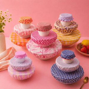 Lot de 3 charlottes alimentaires réutilisables en tissu motifs colorés | Twicy Store