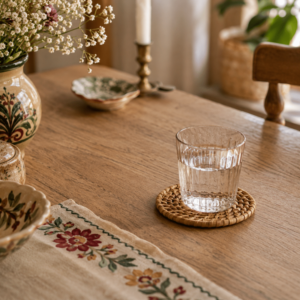 Dessous de verre vintage en rotin tressé, Art de la table & décoration naturelle | Twicy Store