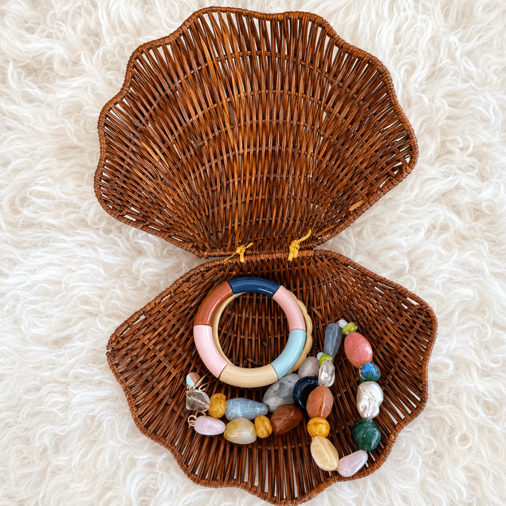 Coquillage vintage en rotin années 70, Boîte décorative | Twicy Store