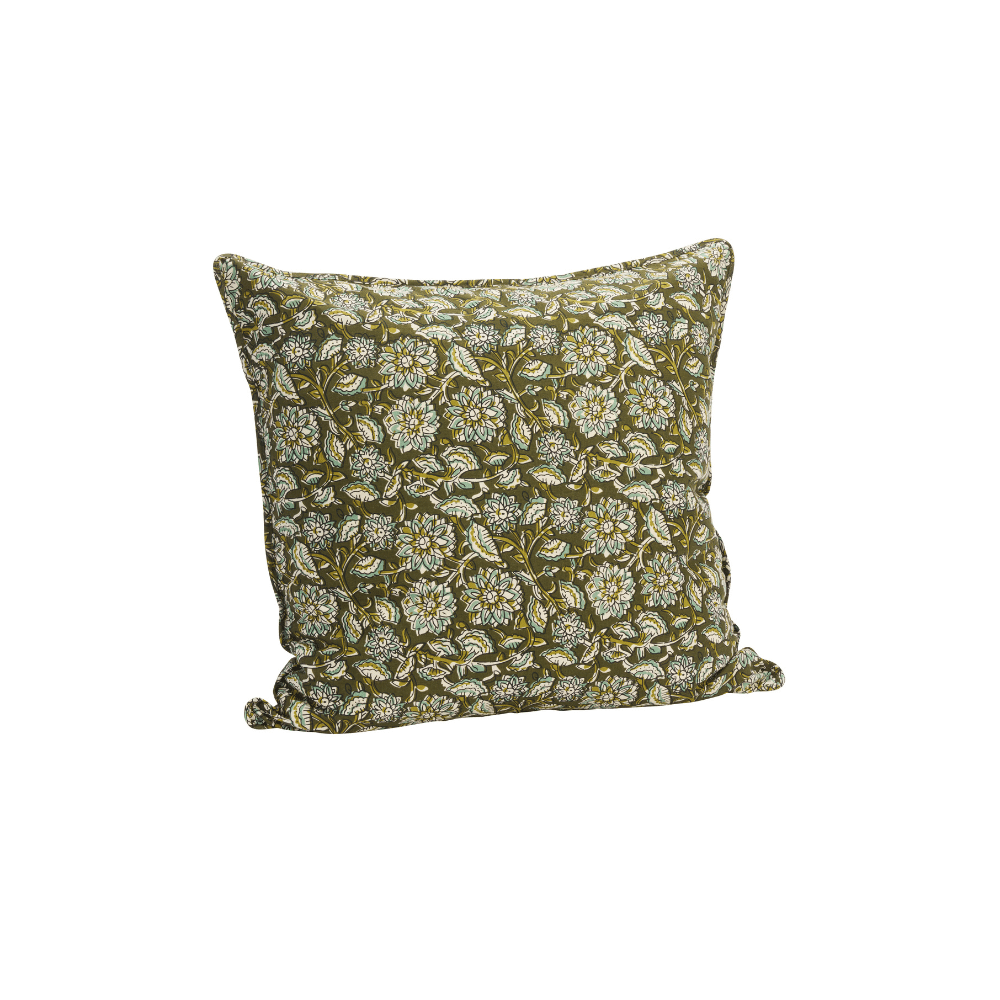 Housse de coussin fleurie en coton vert foncé | Twicy Store