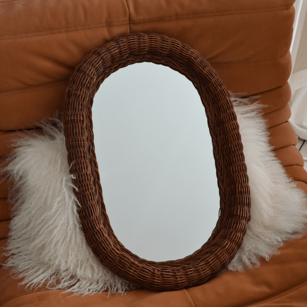 Miroir ovale vintage en osier tressé | Twicy Store