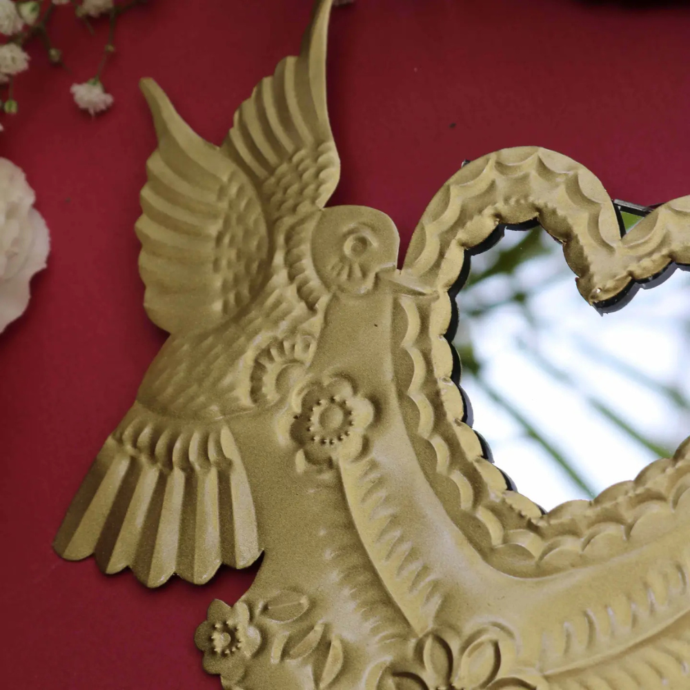 Miroir ex-voto doré cœur et colombes | Twicy Store